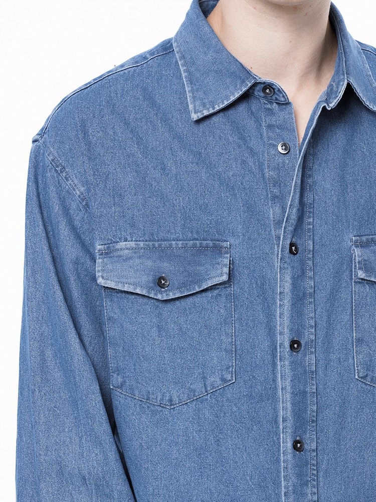 Western Pocket Denim Shirt - Mid Blue /W243SH03MBM