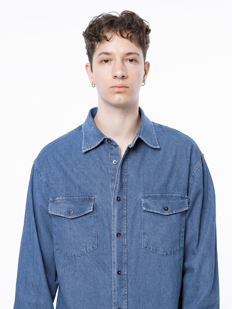 Western Pocket Denim Shirt - Mid Blue /W243SH03MBM