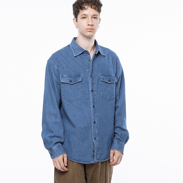 Western Pocket Denim Shirt - Mid Blue /W243SH03MBM