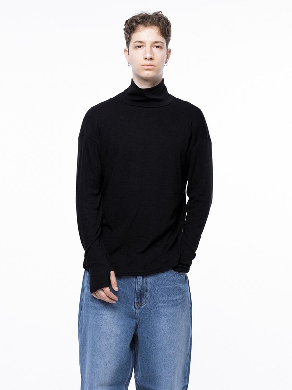 Spandex Finger-warmer Turtleneck - Black /M243TP04BK