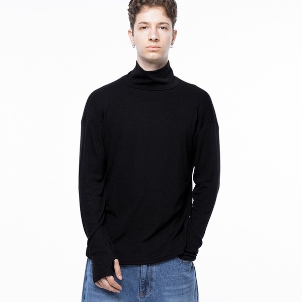 Spandex Finger-warmer Turtleneck - Black /M243TP04BK