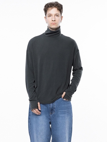 Spandex Finger-warmer Turtleneck - Charcoal /M243TP04CH