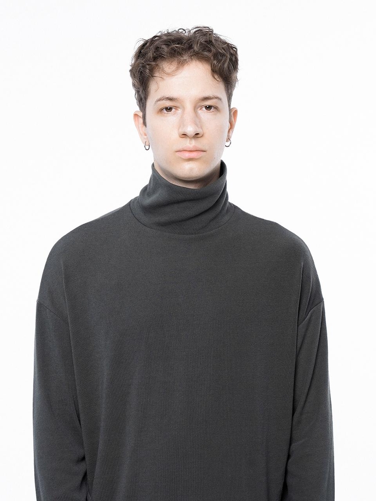 Spandex Finger-warmer Turtleneck - Charcoal /M243TP04CH