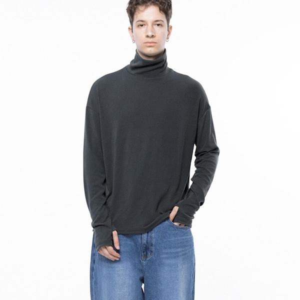 Spandex Finger-warmer Turtleneck - Charcoal /M243TP04CH