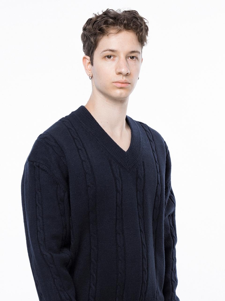 Dense Cable V-neck Kint - Navy /M243TP07NY