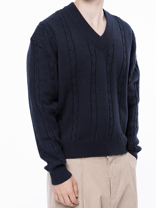 Dense Cable V-neck Kint - Navy /M243TP07NY