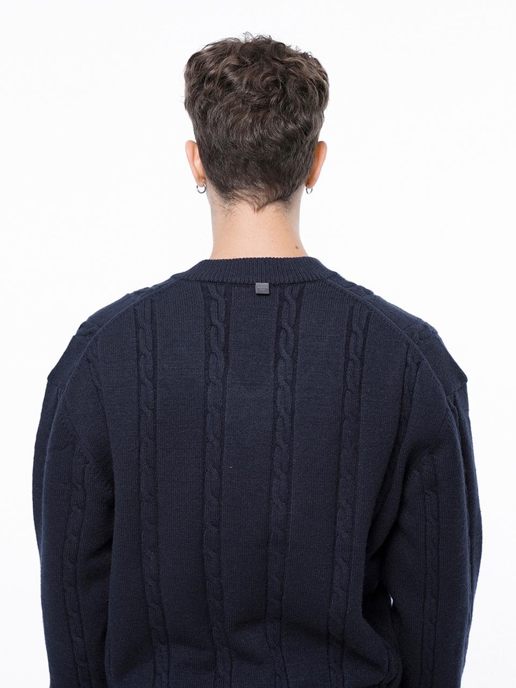 Dense Cable V-neck Kint - Navy /M243TP07NY