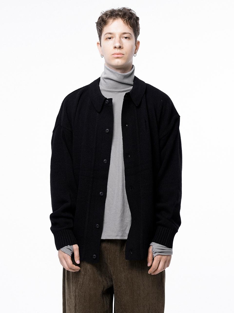 Tear Collar-neck Cardigan - Black /M243OT03BK