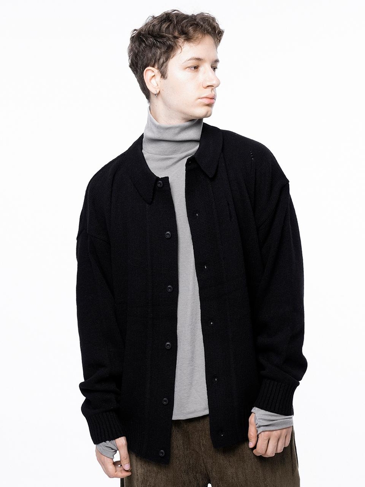 Tear Collar-neck Cardigan - Black /M243OT03BK