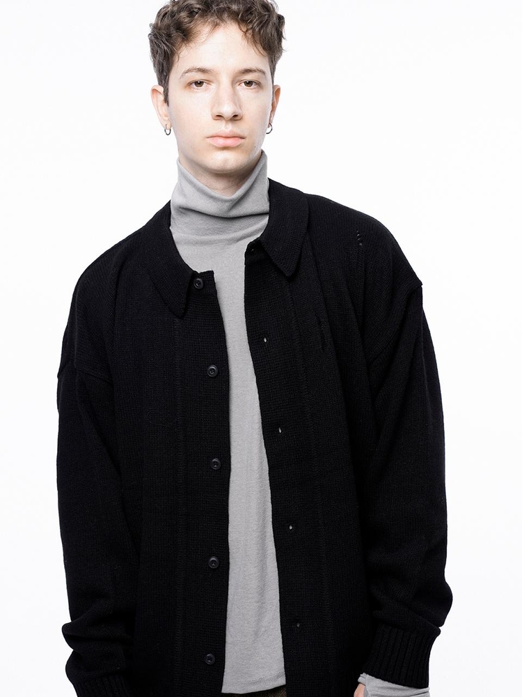 Tear Collar-neck Cardigan - Black /M243OT03BK