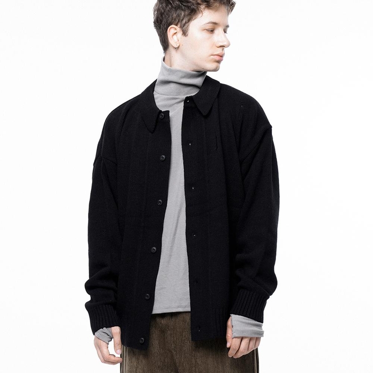 Tear Collar-neck Cardigan - Black /M243OT03BK