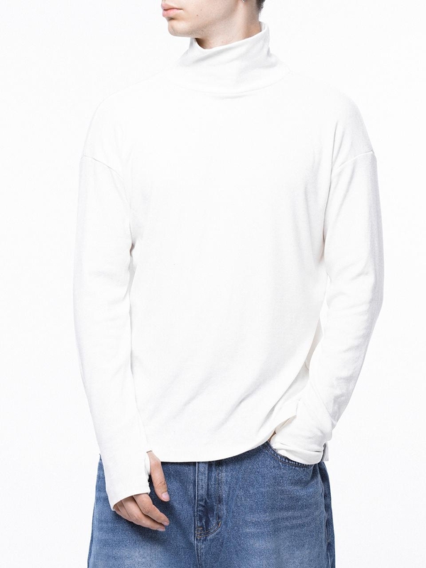 Spandex Finger-warmer Turtleneck - White /M243TP04WH