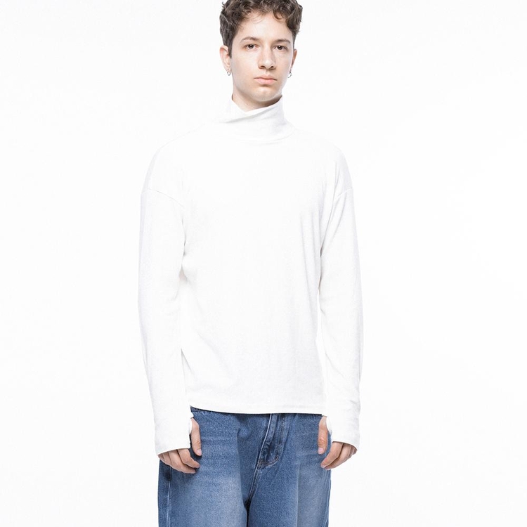 Spandex Finger-warmer Turtleneck - White /M243TP04WH