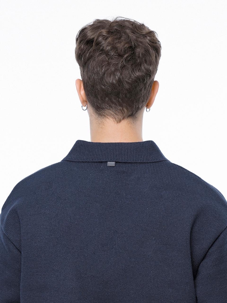 Dense Modal Open-collar Kint - Navy /M243TP08NY