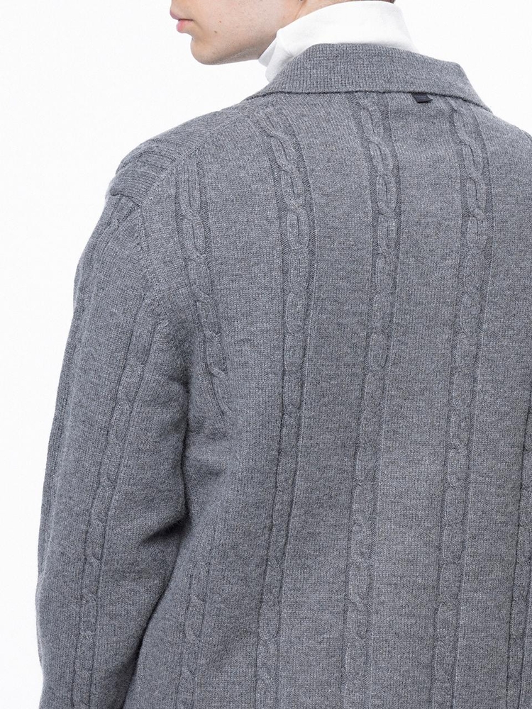 Dense Cable Collar-neck Cardigan - Gray /M243OT02GR