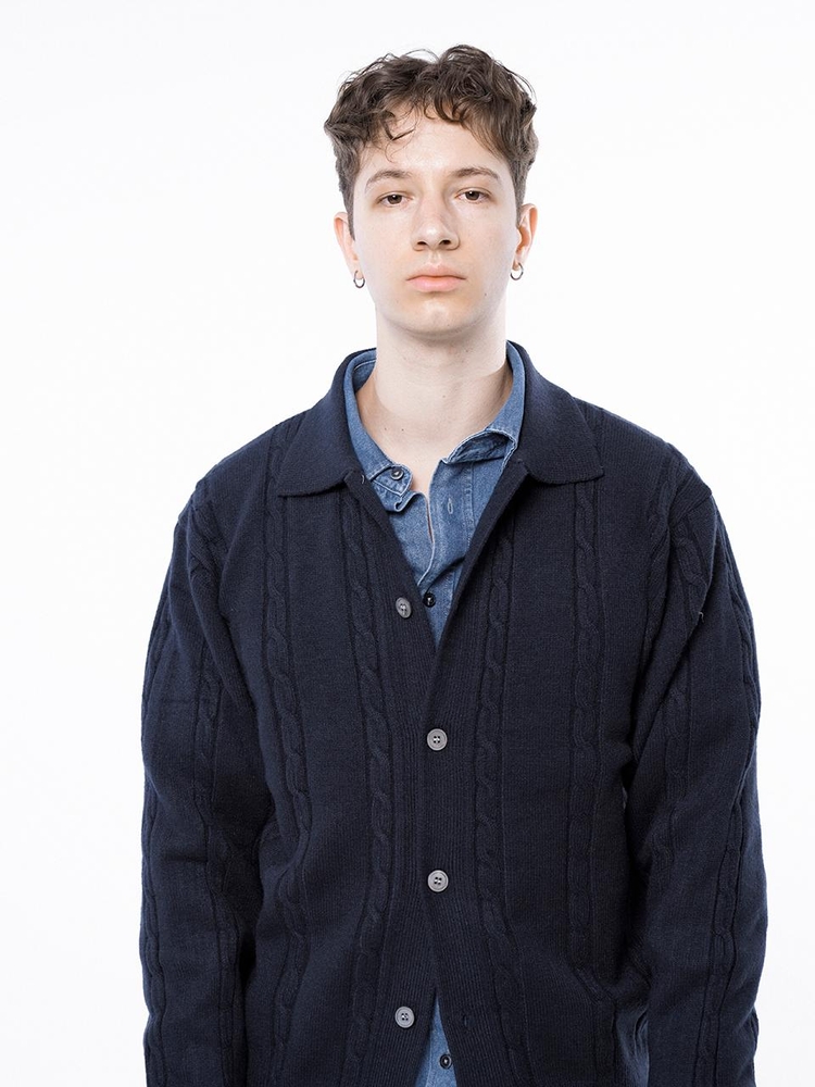 Dense Cable Collar-neck Cardigan - Navy /M243OT02NY