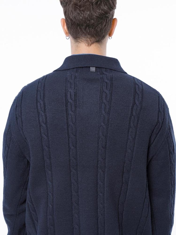 Dense Cable Collar-neck Cardigan - Navy /M243OT02NY