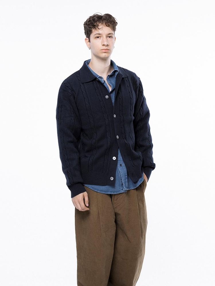 Dense Cable Collar-neck Cardigan - Navy /M243OT02NY