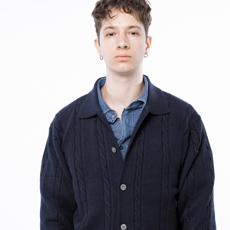 Dense Cable Collar-neck Cardigan - Navy /M243OT02NY