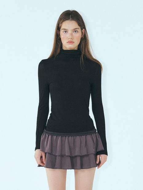 Layered Turtleneck T-Shirt, Black