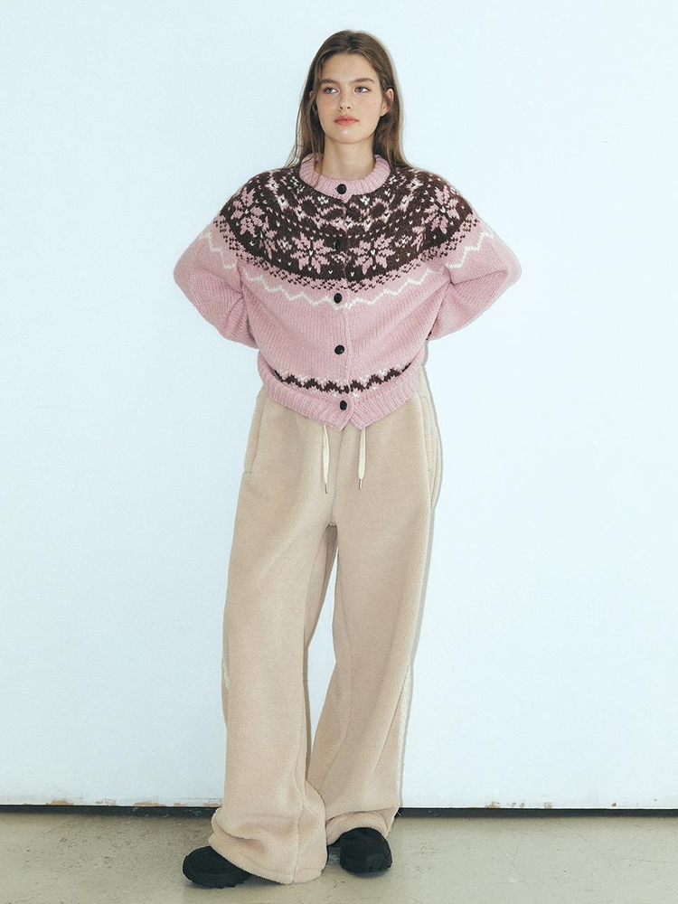 Lace Track Shearling Pants, Cream Beige