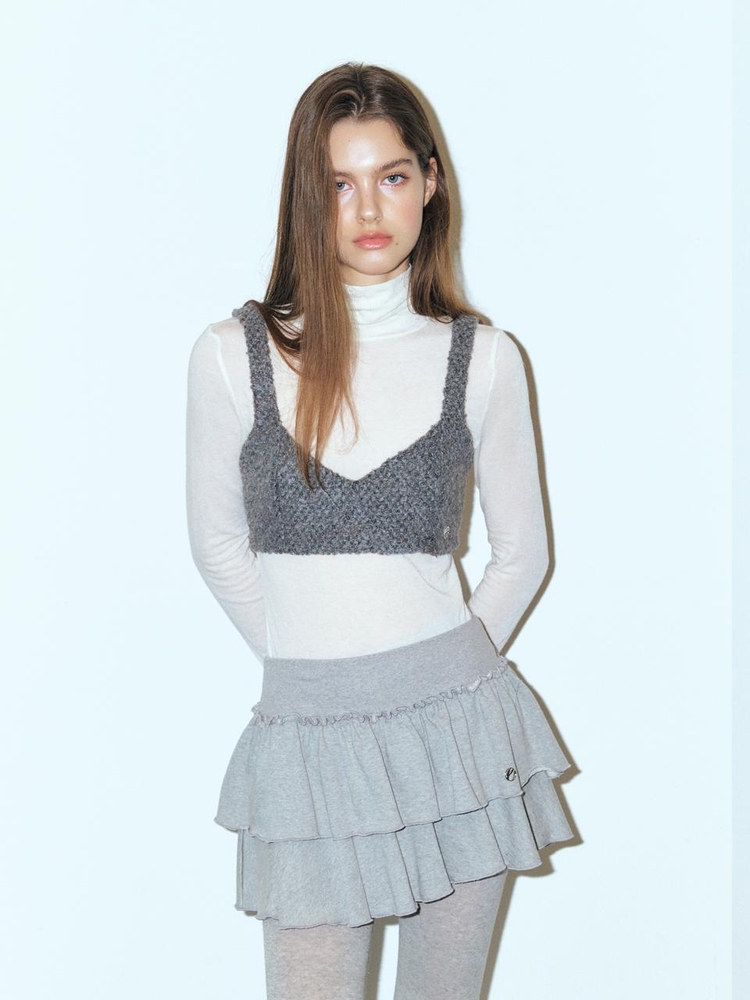 Boucle Tweed Bustier, Charcoal