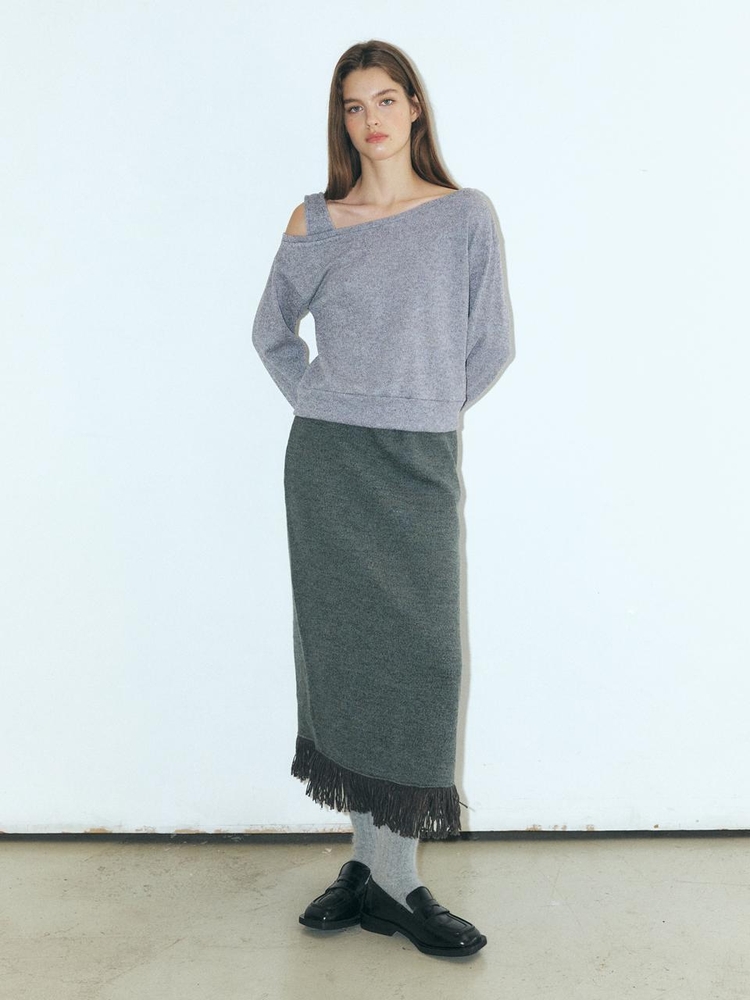 One-Shoulder Knitted T-Shirt, Grey