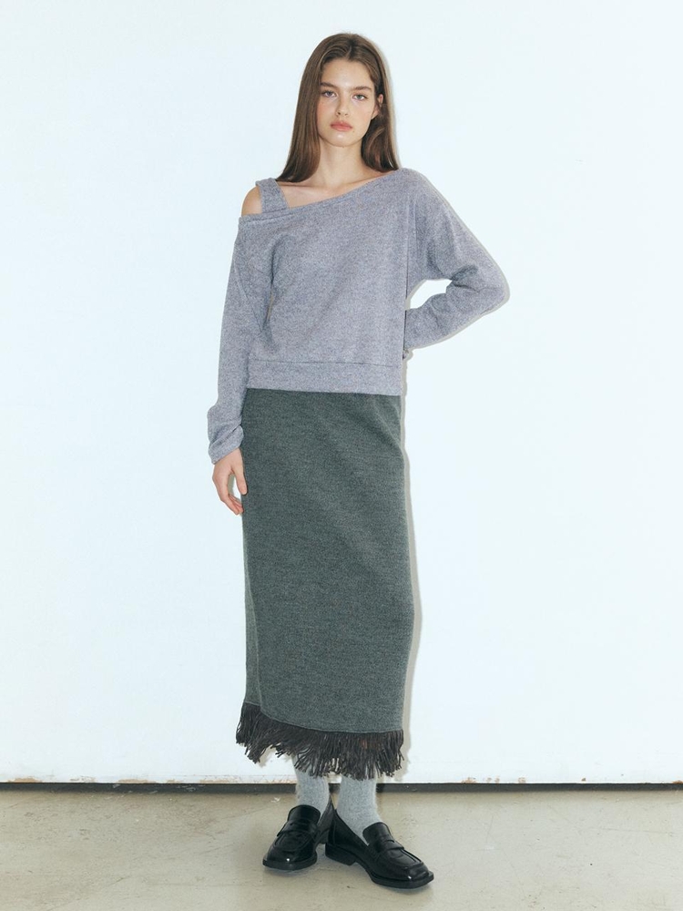 One-Shoulder Knitted T-Shirt, Grey