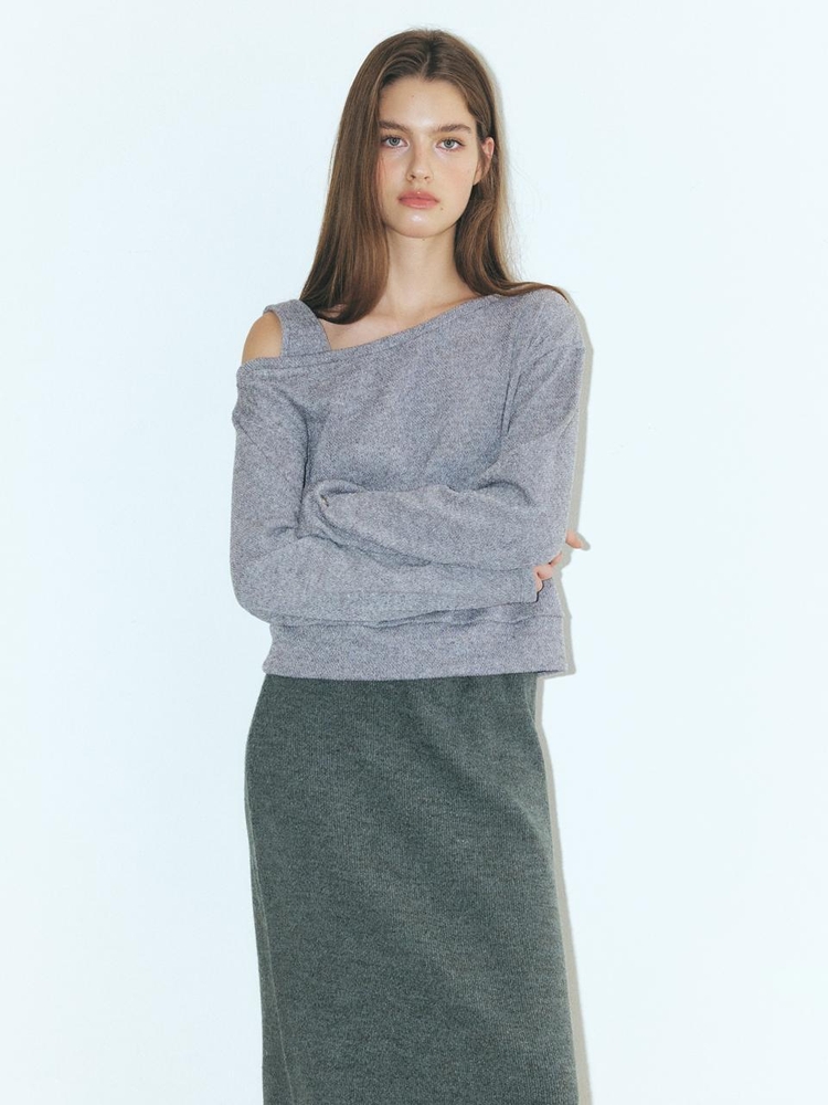 One-Shoulder Knitted T-Shirt, Grey