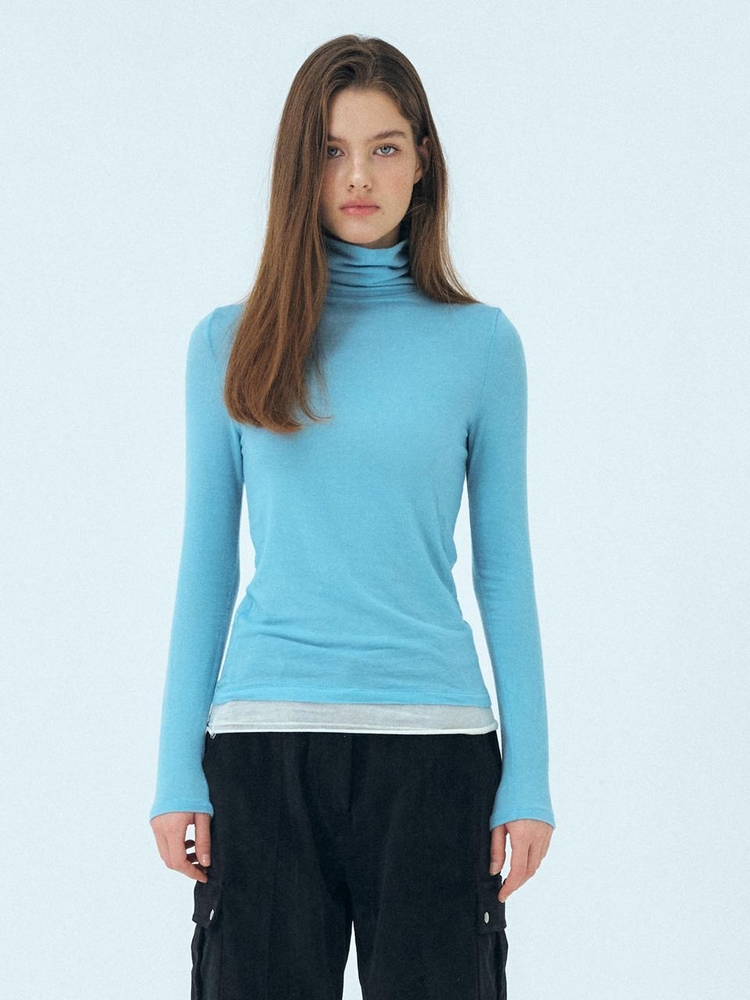 Layered Turtleneck T-Shirt, Sky Blue