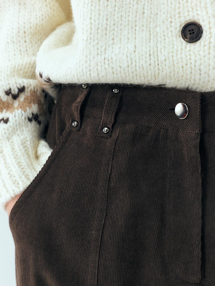 Corduroy Stud Pocket Pants, Brown