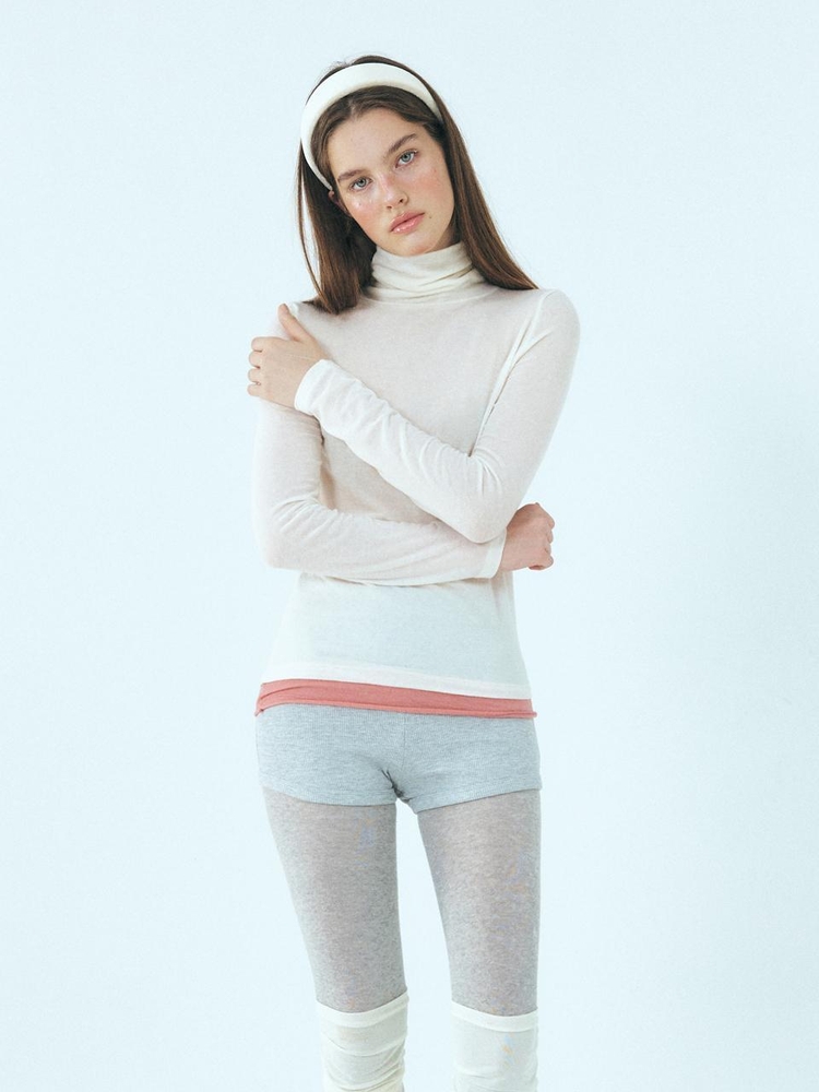 Layered Turtleneck T-Shirt, Ivory