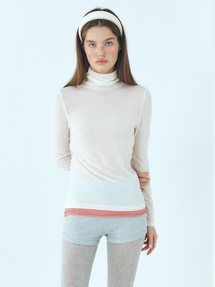 Layered Turtleneck T-Shirt, Ivory