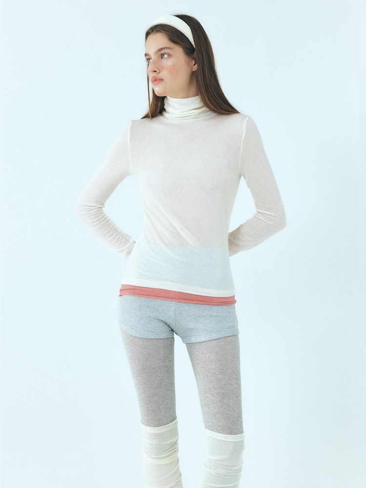 Layered Turtleneck T-Shirt, Ivory