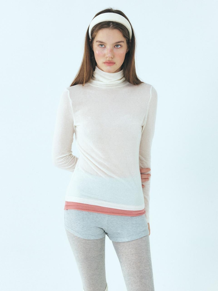 Layered Turtleneck T-Shirt, Ivory