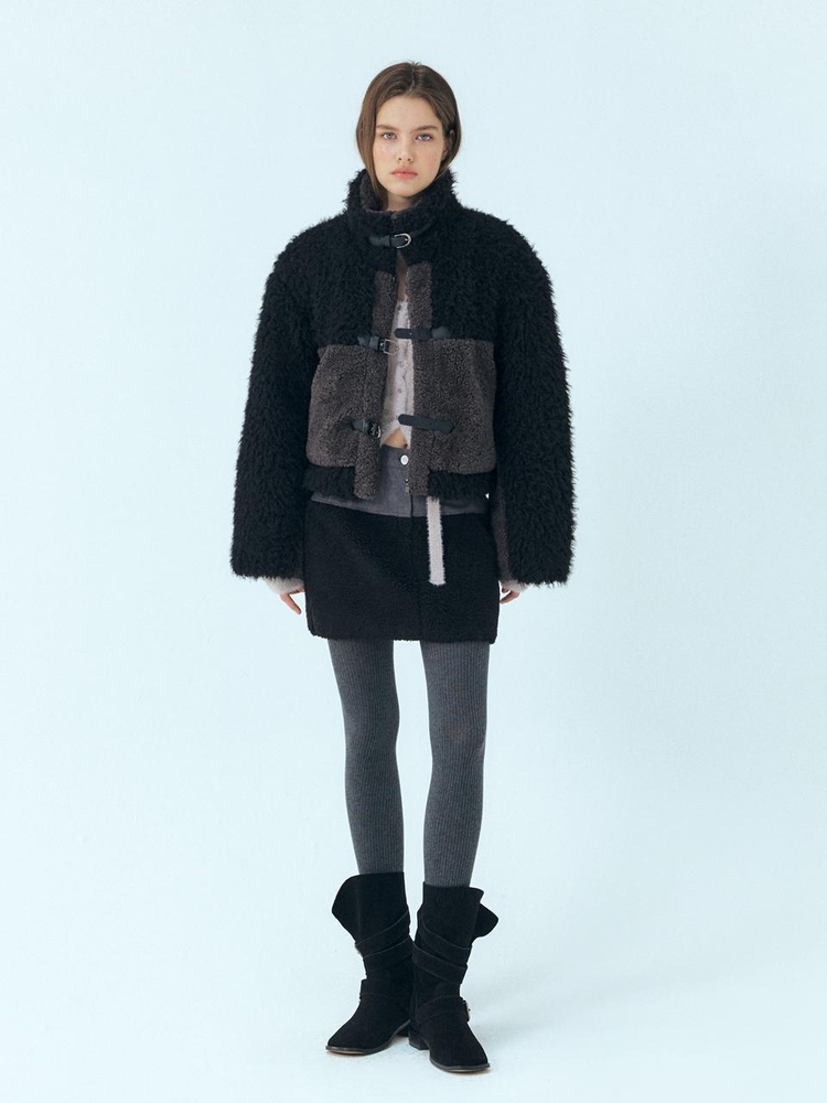 Mixed Shearling Mustang Coat, Black