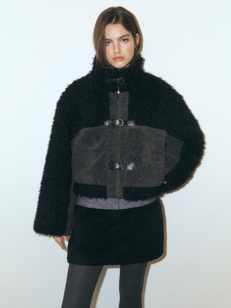 Mixed Shearling Mustang Coat, Black