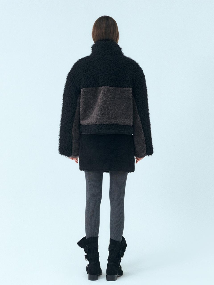 Mixed Shearling Mustang Coat, Black