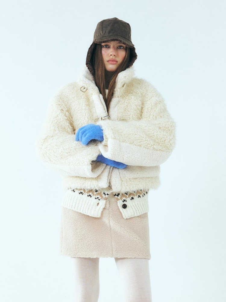 Mixed Shearling Mustang Coat, Ivory