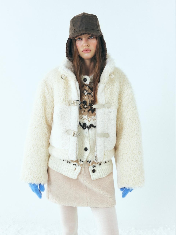 Mixed Shearling Mustang Coat, Ivory