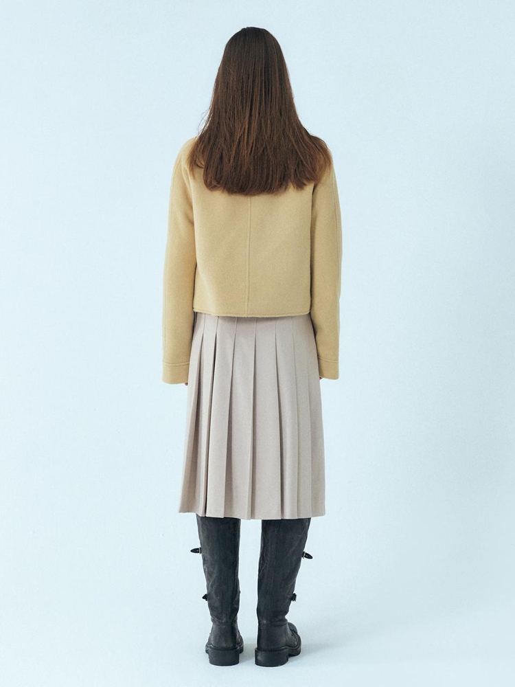 Camel Hair High-Neck Coat, Butter