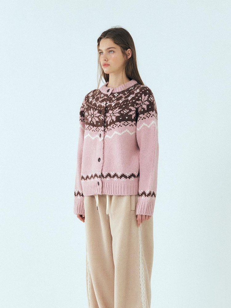 Alpaca Nordic Knit Cardigan, Pink