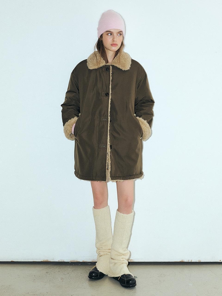 Reversible Duck Down Coat, Khaki