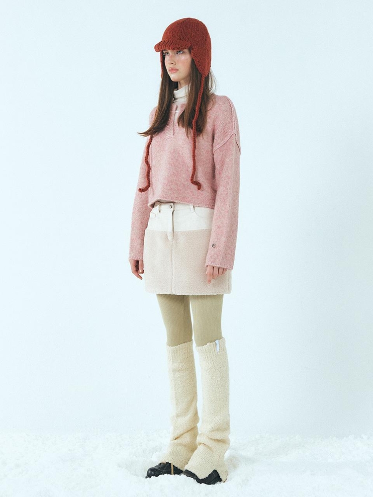 Neck-Slit Knit Pullover, Pink