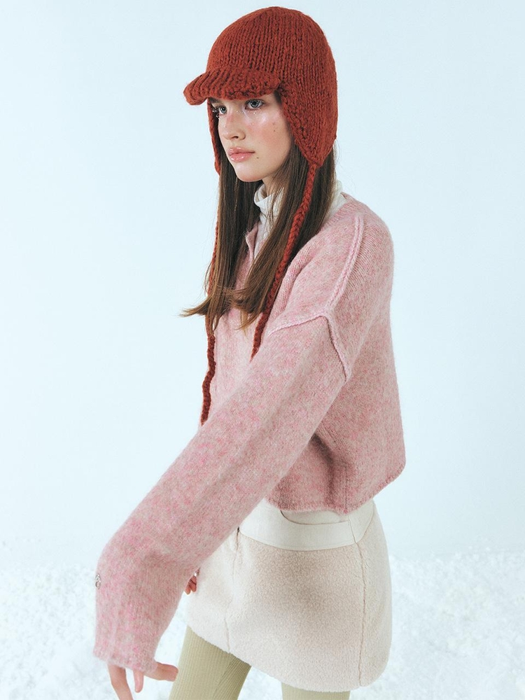 Neck-Slit Knit Pullover, Pink