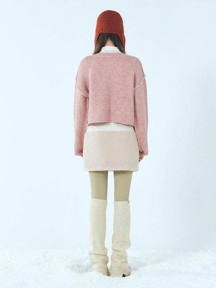 Neck-Slit Knit Pullover, Pink