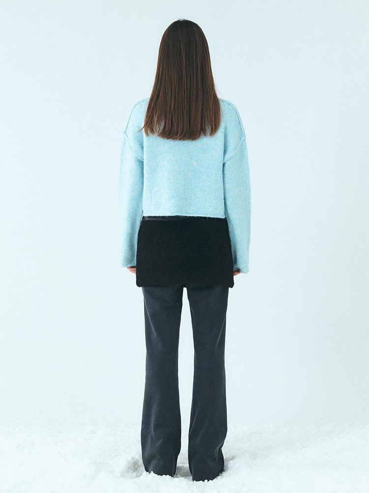 Neck-Slit Knit Pullover, Light Blue