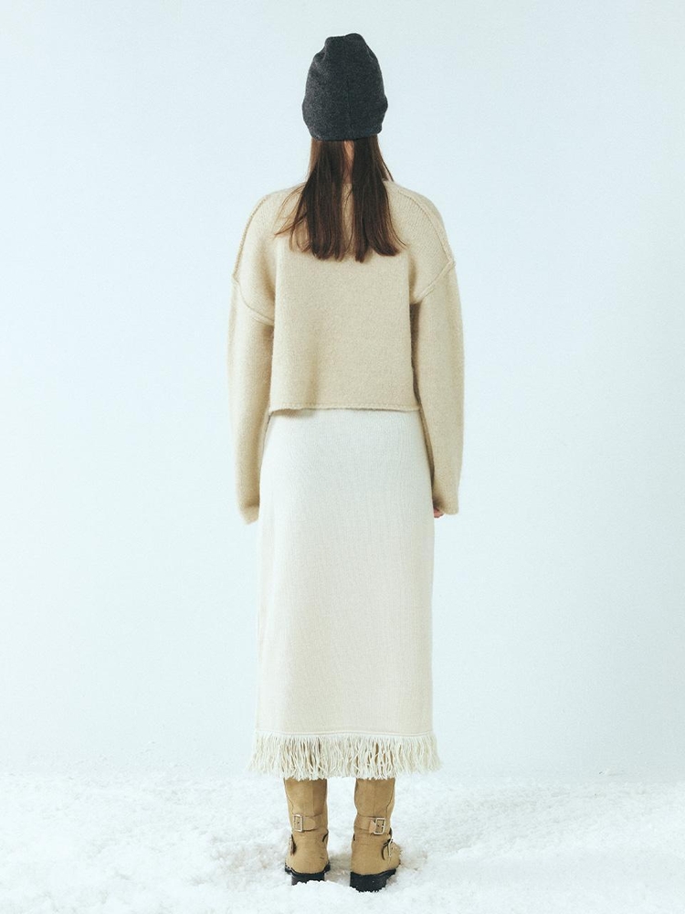 Neck-Slit Knit Pullover, Cream