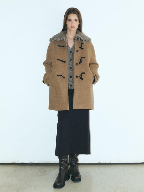 Wool Duffle Half Coat, Mocha Brown