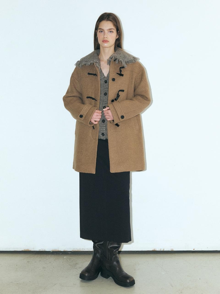 Wool Duffle Half Coat, Mocha Brown